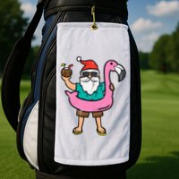 Santa On Flamingo Floatie Cute Christmas In July Xmas Summer Golf Towel