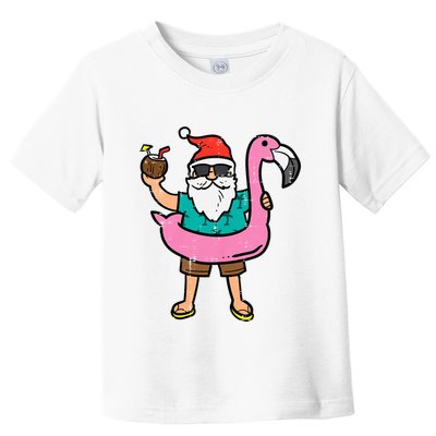 Santa On Flamingo Floatie Cute Christmas In July Xmas Summer Toddler T-Shirt