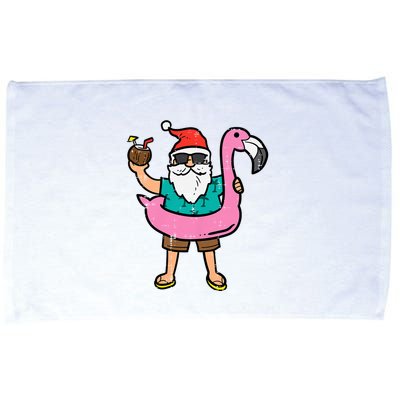 Santa On Flamingo Floatie Cute Christmas In July Xmas Summer Microfiber Hand Towel