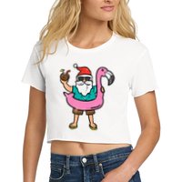 Santa On Flamingo Floatie Cute Christmas In July Xmas Summer Women's Crop Top Tee