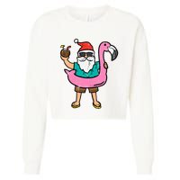 Santa On Flamingo Floatie Cute Christmas In July Xmas Summer Cropped Pullover Crew