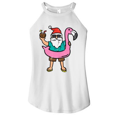 Santa On Flamingo Floatie Cute Christmas In July Xmas Summer Women's Perfect Tri Rocker Tank