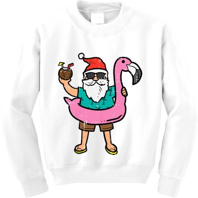 Santa On Flamingo Floatie Cute Christmas In July Xmas Summer Kids Sweatshirt
