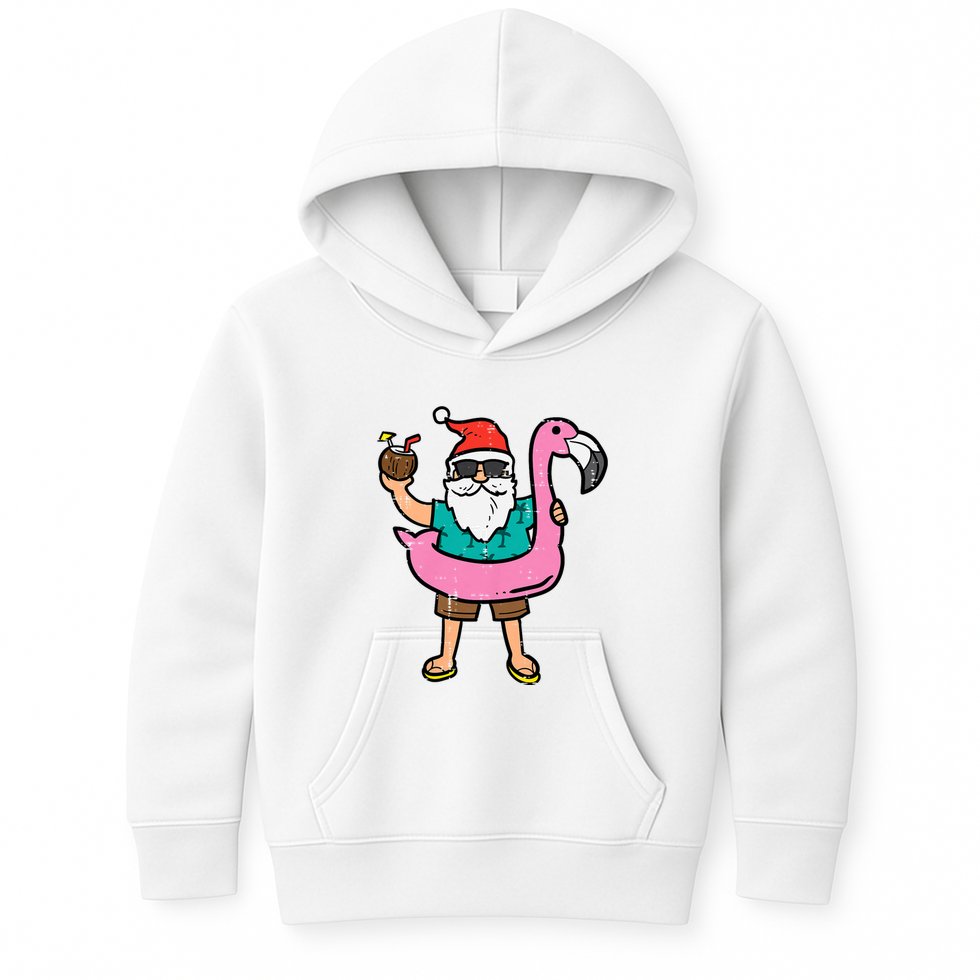 Santa On Flamingo Floatie Cute Christmas In July Xmas Summer Kids Hoodie