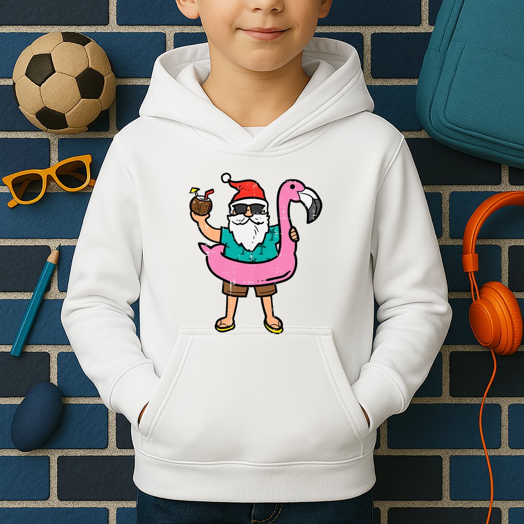 Santa On Flamingo Floatie Cute Christmas In July Xmas Summer Kids Hoodie