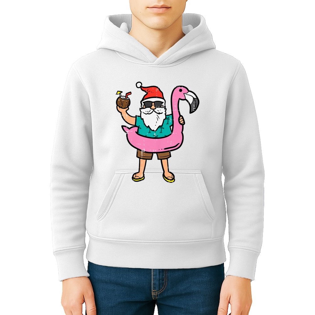 Santa On Flamingo Floatie Cute Christmas In July Xmas Summer Kids Hoodie