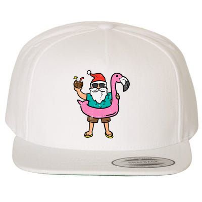 Santa On Flamingo Floatie Cute Christmas In July Xmas Summer Wool Snapback Cap