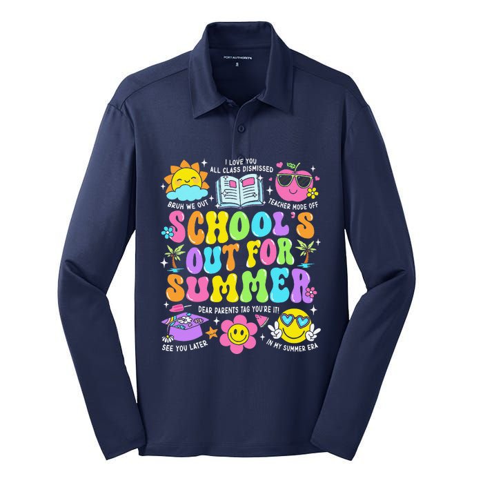 Schools Out For Summer Graduation Last Day Of School Teacher Silk Touch Performance Long Sleeve Polo