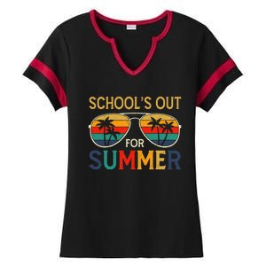 Schools Out For Summer Retro Last Day Of School Teacher Boy Ladies Halftime Notch Neck Tee