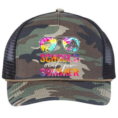 Schools Out For Summer Last Day Of School Teacher Tie Dye Retro Rope Trucker Hat Cap