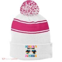Schools Out For Summer Hippie Stripe Pom Pom Beanie