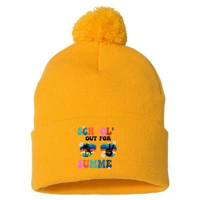 Schools Out For Summer Hippie Retro Pom Pom 12in Knit Beanie