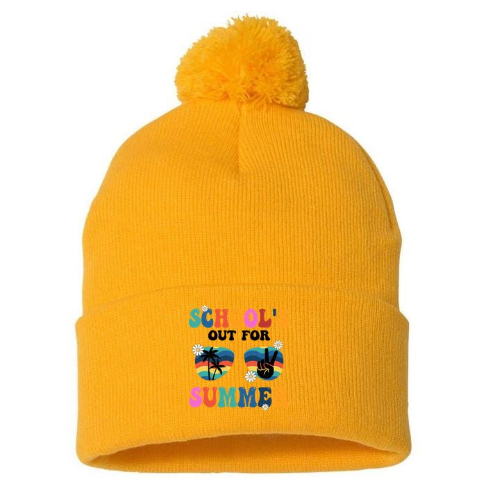 Schools Out For Summer Hippie Retro Pom Pom 12in Knit Beanie