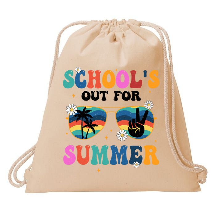 Schools Out For Summer Hippie Retro Drawstring Bag