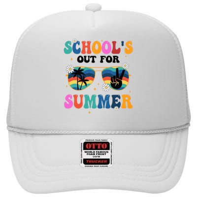 Schools Out For Summer Hippie Retro High Crown Mesh Back Trucker Hat