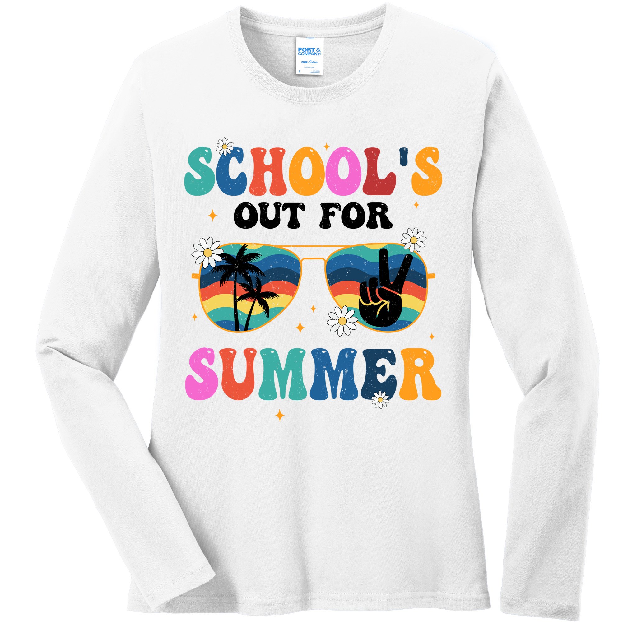 Schools Out For Summer Hippie Retro Ladies Long Sleeve Shirt