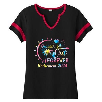 Schools Out Forever Retirement 2024 Tie Dye Retired Teacher Ladies Halftime Notch Neck Tee