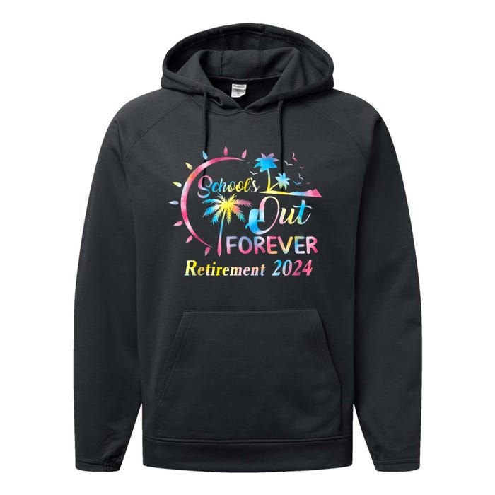 Schools Out Forever Retirement 2024 Tie Dye Retired Teacher Performance Fleece Hoodie