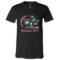 Schools Out Forever Retirement 2024 Tie Dye Retired Teacher V-Neck T-Shirt