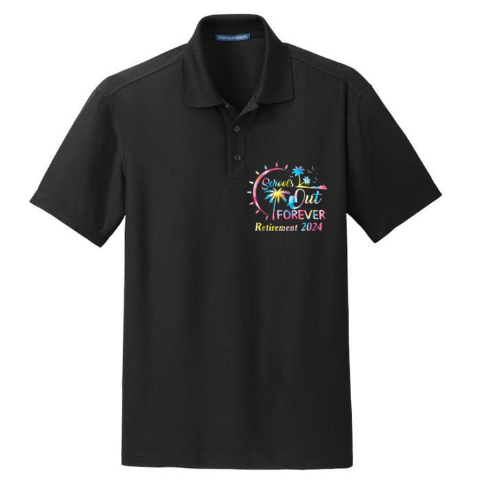 Schools Out Forever Retirement 2024 Tie Dye Retired Teacher Dry Zone Grid Polo