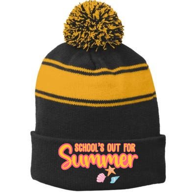 Schools Out For Summer Cute Stripe Pom Pom Beanie