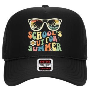 School's Out For Summer Graduation Teacher Sunglasses Retro High Crown Mesh Back Trucker Hat