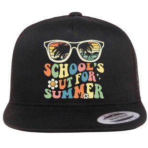 School's Out For Summer Graduation Teacher Sunglasses Retro Flat Bill Trucker Hat