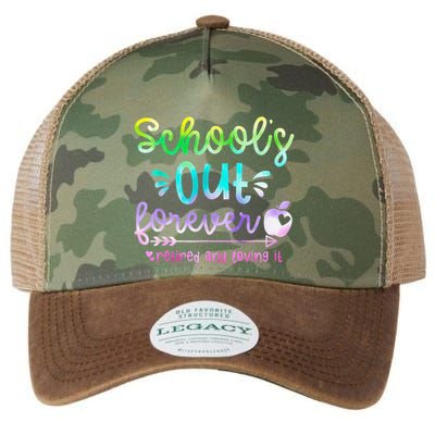 Schools Out Forever Retired & Loving It Funny Teacher Summer Legacy Tie Dye Trucker Hat