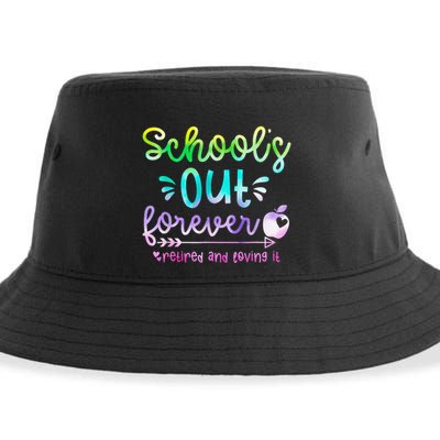 Schools Out Forever Retired & Loving It Funny Teacher Summer Sustainable Bucket Hat