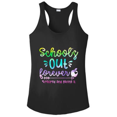 Schools Out Forever Retired & Loving It Funny Teacher Summer Ladies PosiCharge Competitor Racerback Tank