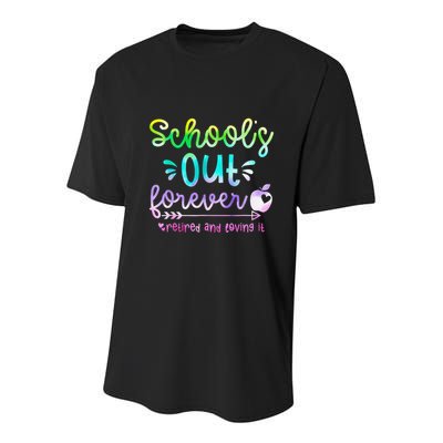 Schools Out Forever Retired & Loving It Funny Teacher Summer Youth Performance Sprint T-Shirt
