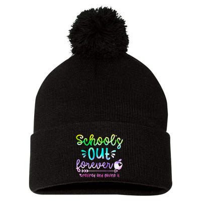 Schools Out Forever Retired & Loving It Funny Teacher Summer Pom Pom 12in Knit Beanie