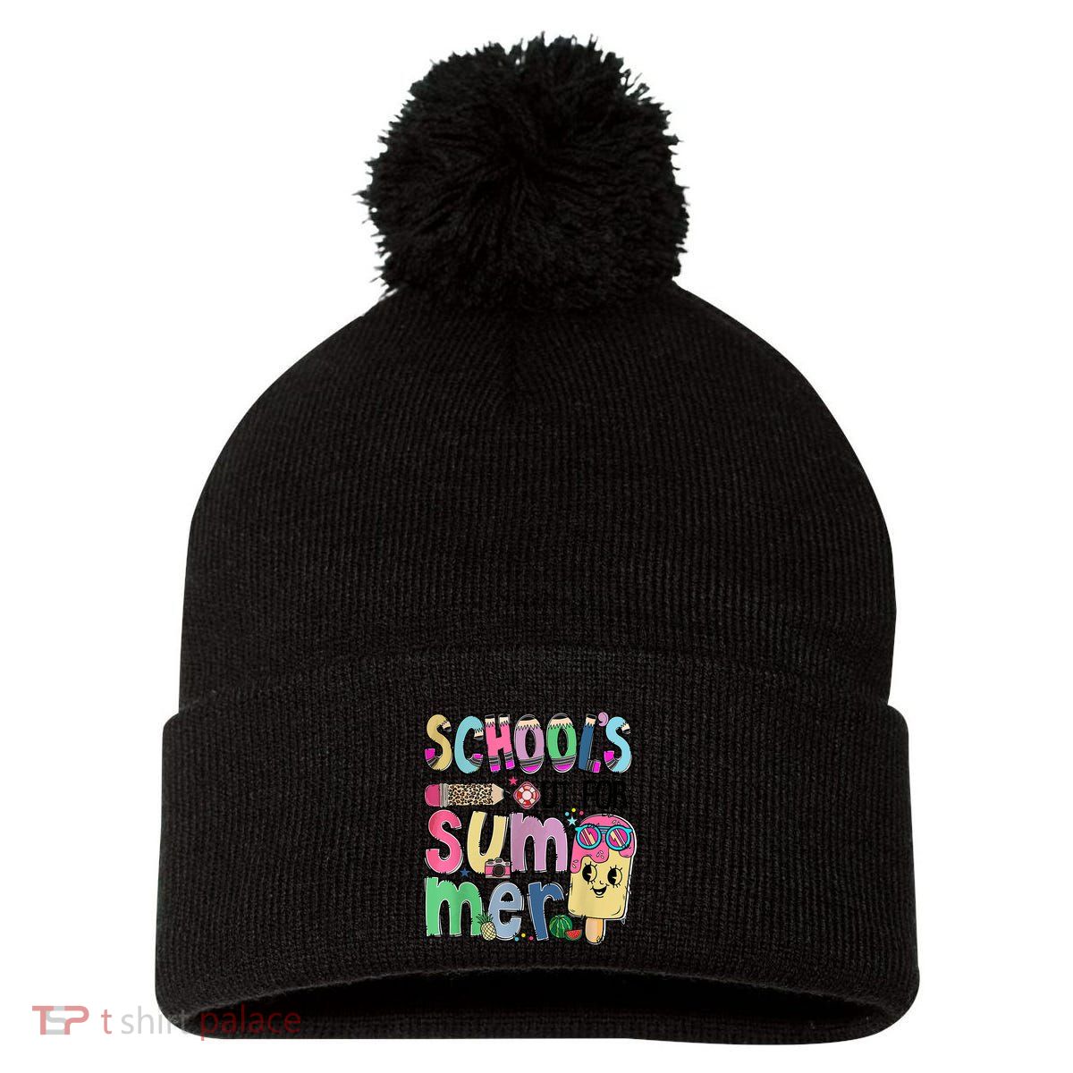 Schools Out For Summer Teacher Summer Vacation Pom Pom 12in Knit Beanie