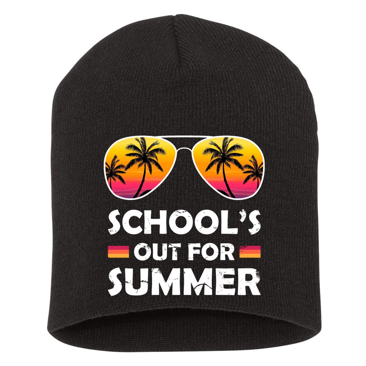 School's Out For Summer Palm Trees Short Acrylic Beanie