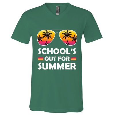 School's Out For Summer Palm Trees V-Neck T-Shirt