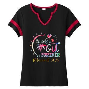 SchoolS Out Forever Teacher Retirement 2025 Retired Teacher Ladies Halftime Notch Neck Tee