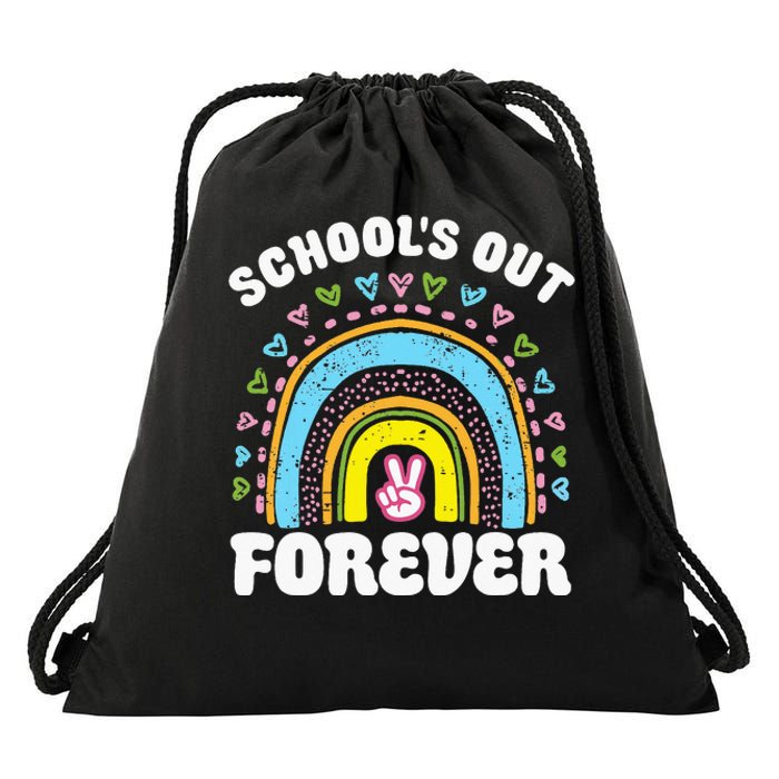 SchoolS Out Forever Rainbow Teacher Retirement Drawstring Bag