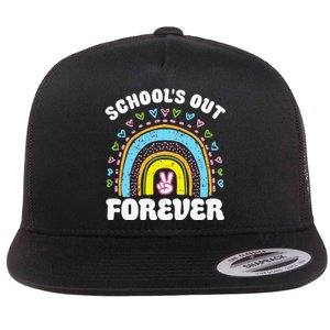 SchoolS Out Forever Rainbow Teacher Retirement Flat Bill Trucker Hat