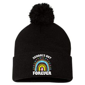 SchoolS Out Forever Rainbow Teacher Retirement Pom Pom 12in Knit Beanie