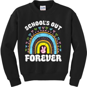 SchoolS Out Forever Rainbow Teacher Retirement Kids Sweatshirt