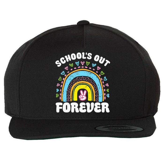 SchoolS Out Forever Rainbow Teacher Retirement Wool Snapback Cap