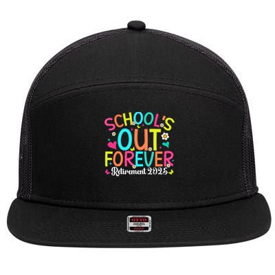 Schools Out Forever Retired Teacher 2025 Groovy Retirement 7 Panel Mesh Trucker Snapback Hat