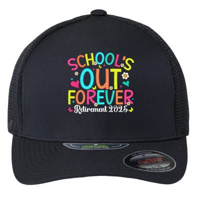 Schools Out Forever Retired Teacher 2025 Groovy Retirement Flexfit Unipanel Trucker Cap