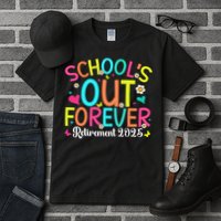 Schools Out Forever Retired Teacher 2025 Groovy Retirement Tall T-Shirt
