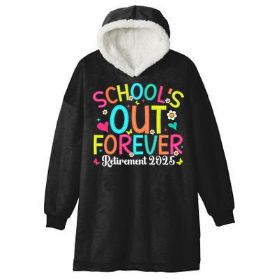 Schools Out Forever Retired Teacher 2025 Groovy Retirement Hooded Wearable Blanket