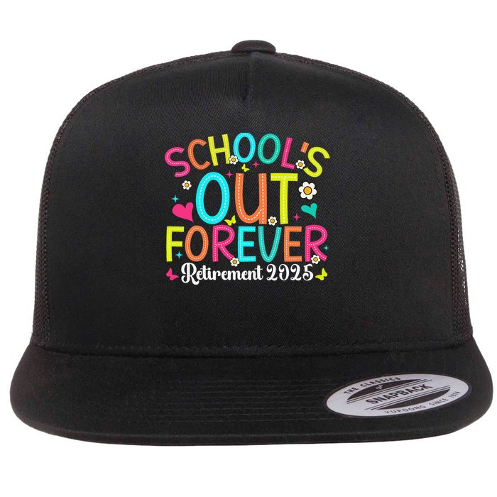 Schools Out Forever Retired Teacher 2025 Groovy Retirement Flatbill Hat