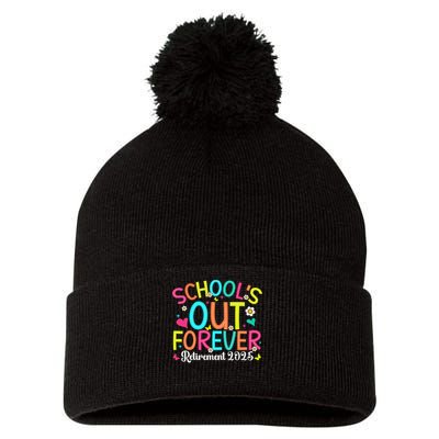 Schools Out Forever Retired Teacher 2025 Groovy Retirement Pom Pom 12in Knit Beanie