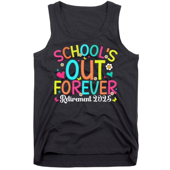 Schools Out Forever Retired Teacher 2025 Groovy Retirement Tank Top