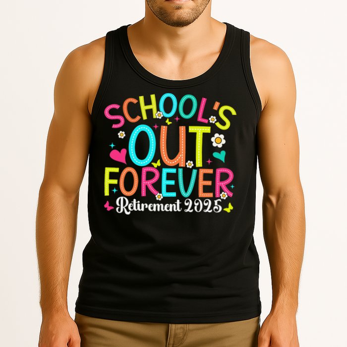Schools Out Forever Retired Teacher 2025 Groovy Retirement Tank Top