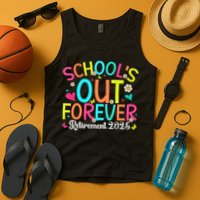 Schools Out Forever Retired Teacher 2025 Groovy Retirement Tank Top
